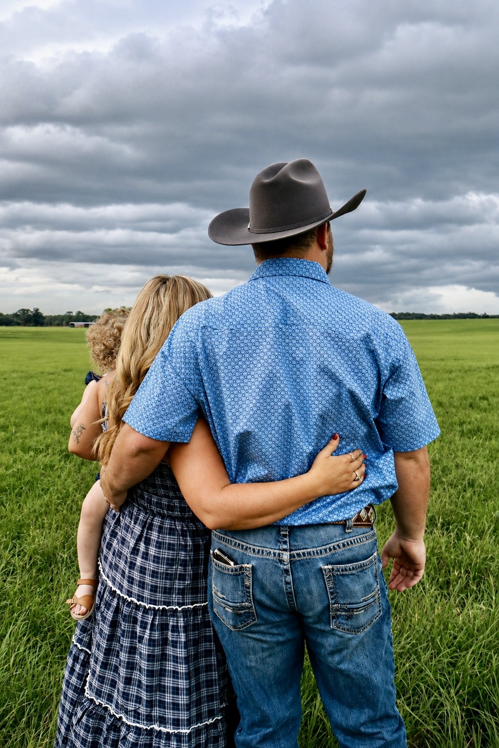 Couple embracing in a North Central Florida field